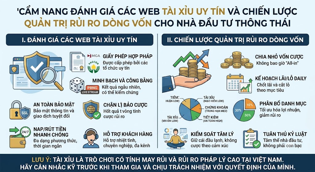 Cẩm nang đánh giá các web tài xỉu uy tín và chiến lược quản trị rủi ro dòng vốn cho nhà đầu tư thông thái